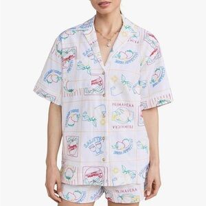 Jane+ Delancey Colorful Graphic Button-Up Short Sleeve Women’s Shirt Sz L